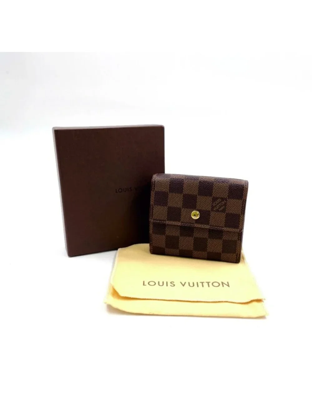 Louis Vuitton Portefeuille Elise Damier Ebene Leather with Initials Brown Hook